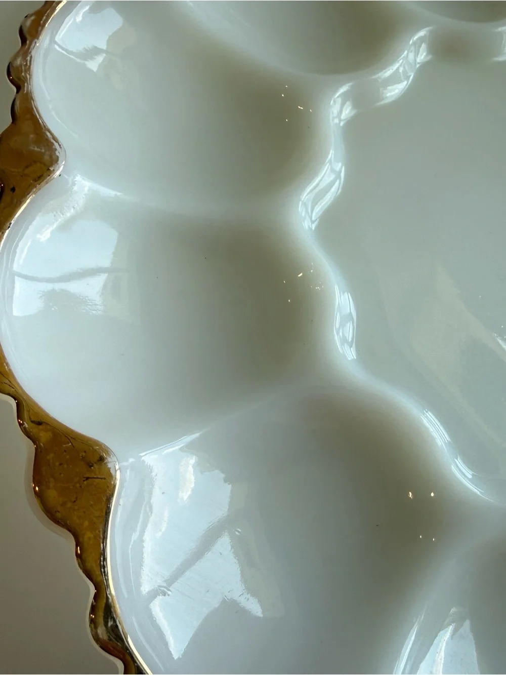 Vintage Fire King Milk Glass Gold Trim Deviled Egg Platter Anchor Hocking